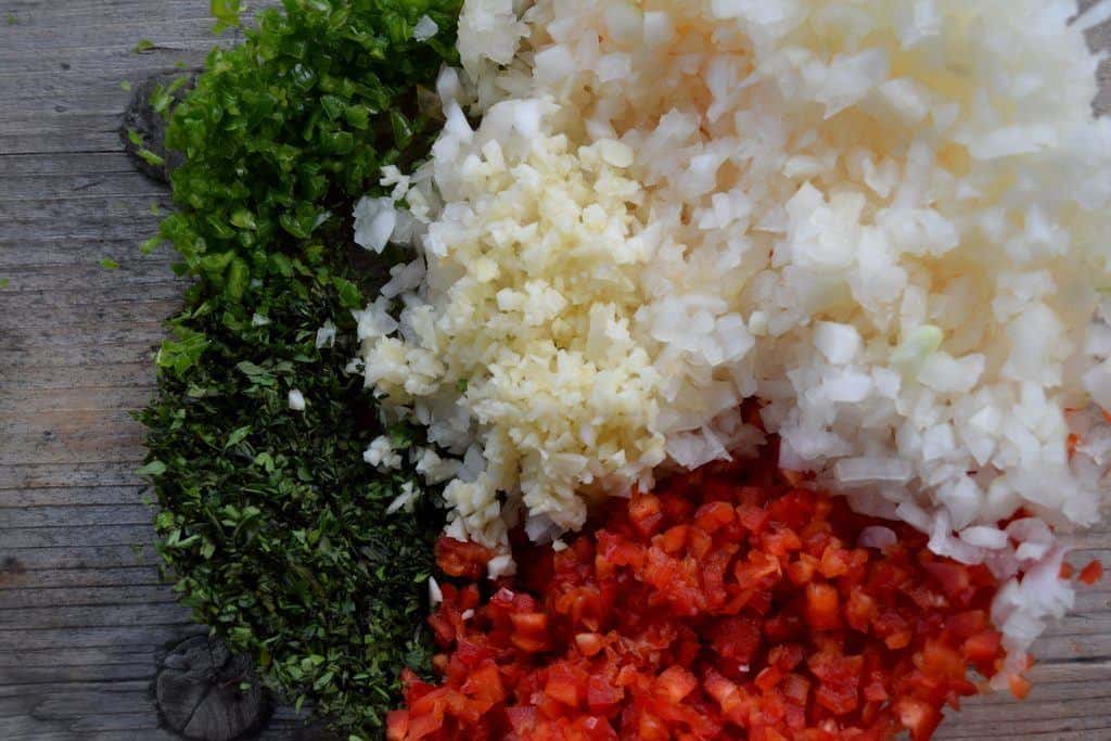 Diced ingredients for fermented salsa.