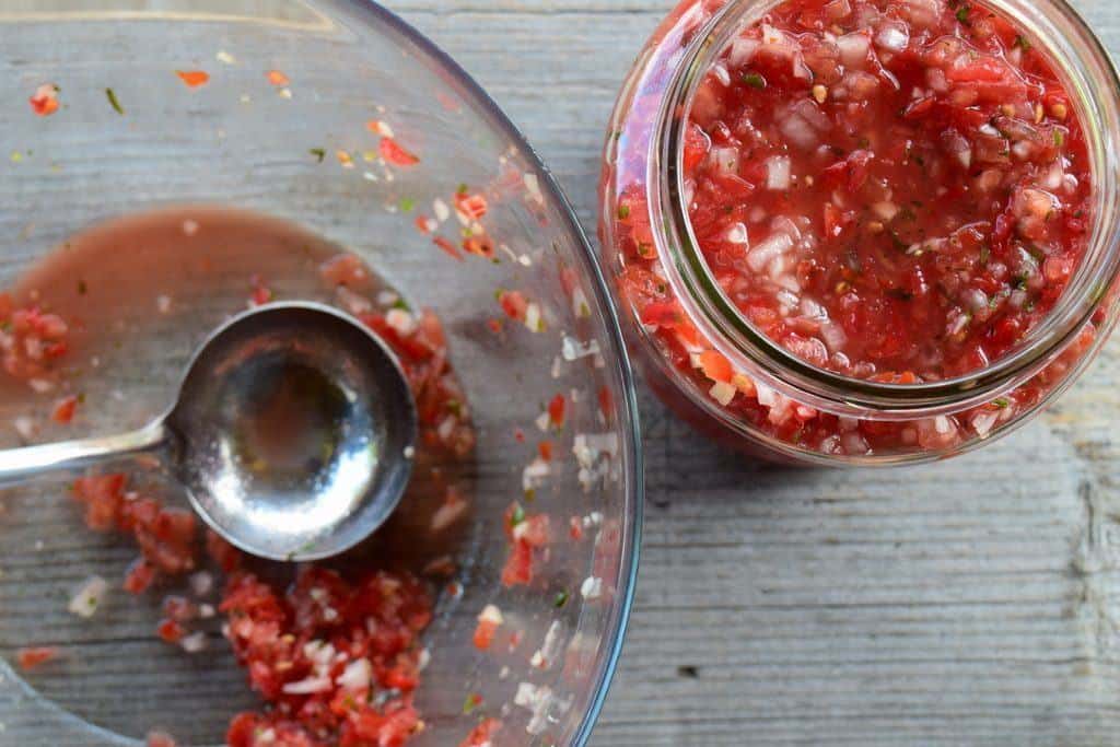 Add your chopped ingredient to glass jars.