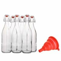 Flip Top Glass Bottle [1 Liter / 33 fl. oz.] [Pack of 6] – Swing Top Brewing Bottle with Stopper for Beverages, Oil, Vinegar, Kombucha, Beer, Water, Soda, Kefir – Airtight Lid & Leak Proof Cap – Clear