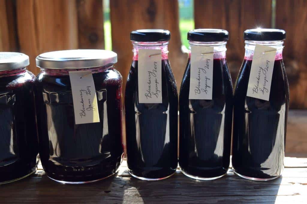 Bottles of blueberry syrup