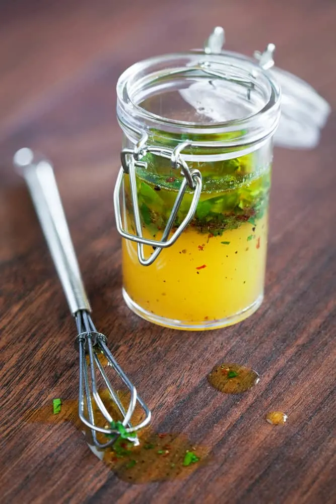 Salad dressing in a glass jar