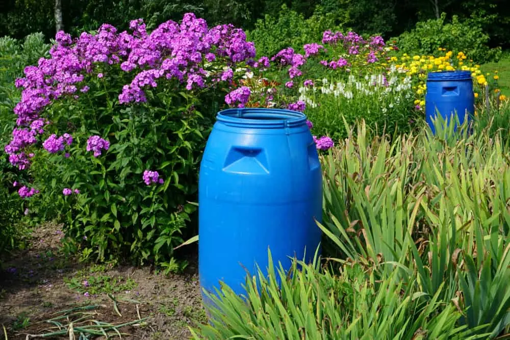 Blue plastic water butts