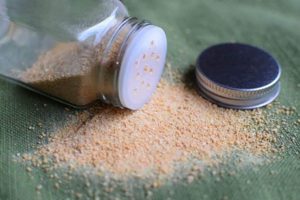 Close up of spilled jar of garlic powder