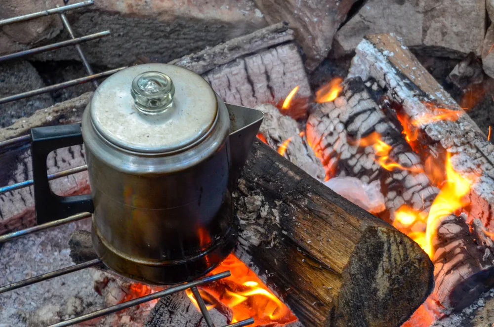 Coffee percolator on the camp fire