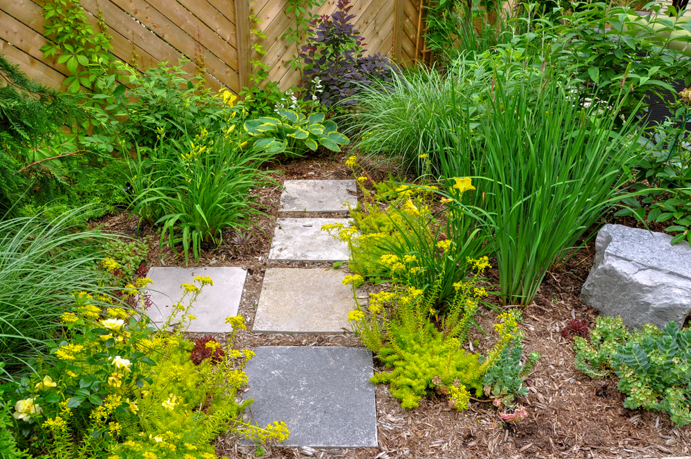 Flagstone garden path and border