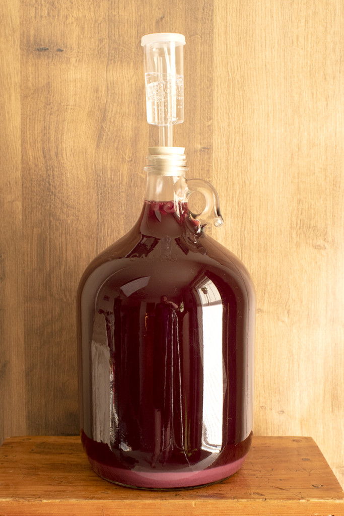 a carboy of mead with the sediment settled in the bottom