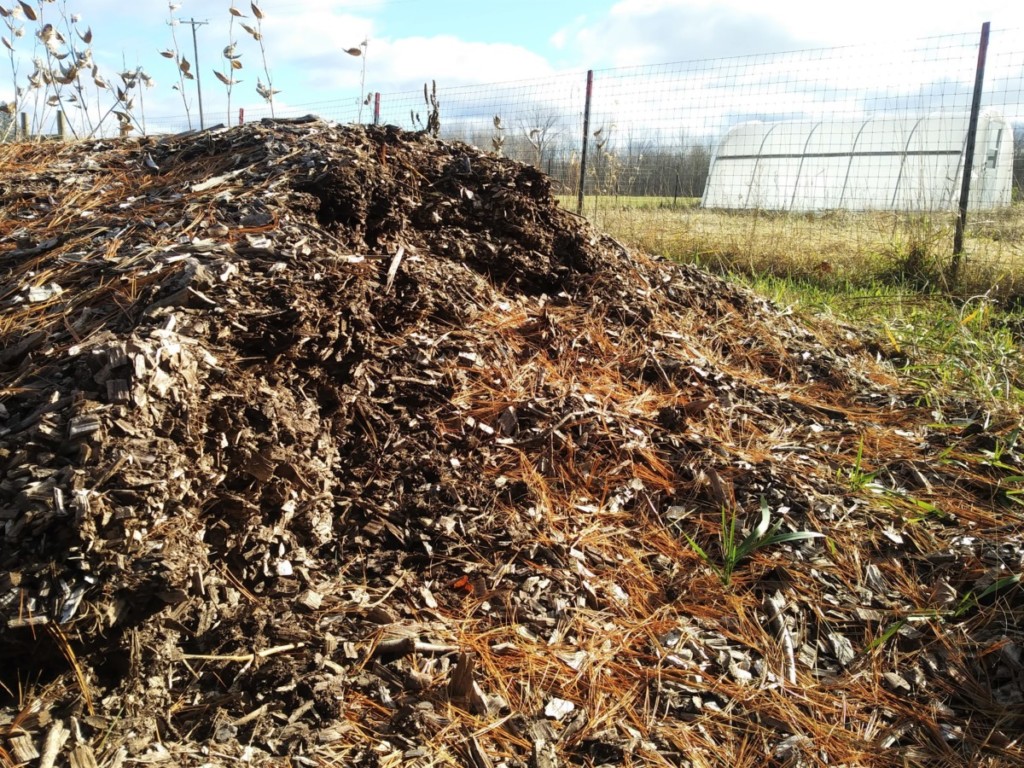 a pile of wood chips to be used as mulch