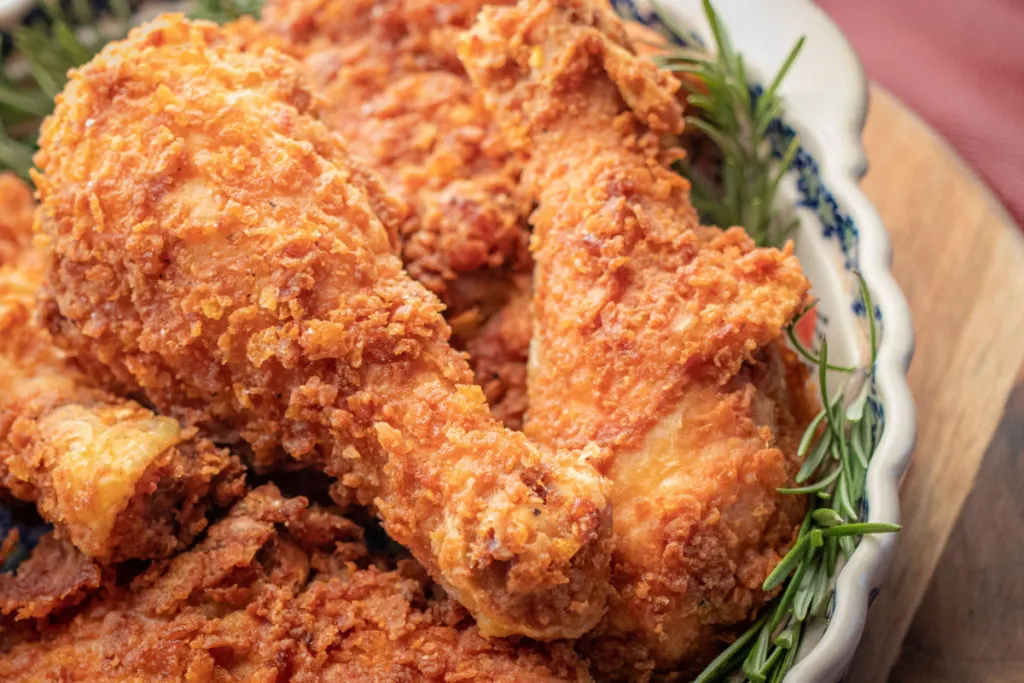 A plate of homemade fried chicken.
