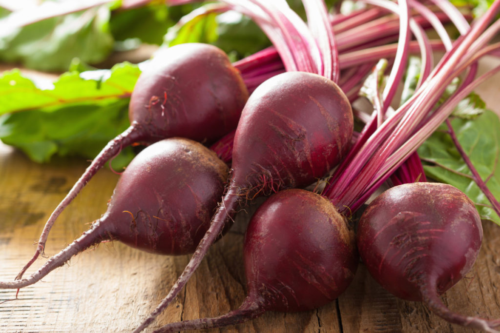 A close up of washed beetroots.