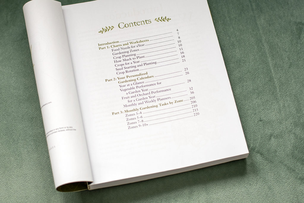 The contents page for a garden planner.