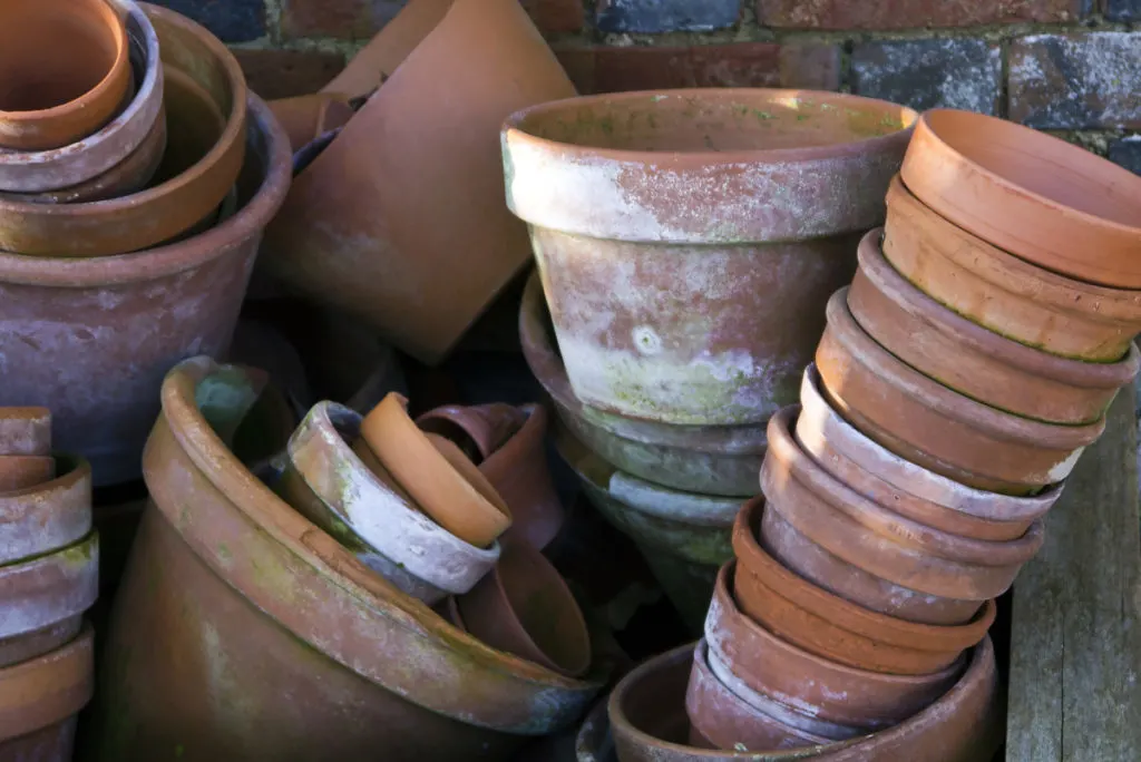Stack of old terracotta pots.