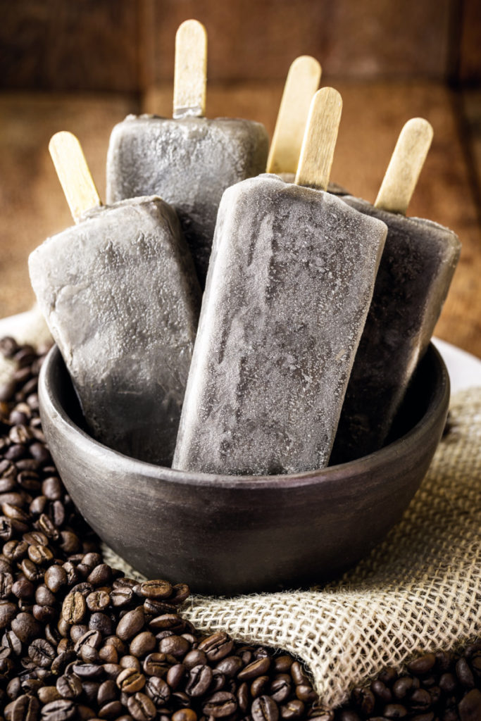 Coffee popsicles upended in a bowl