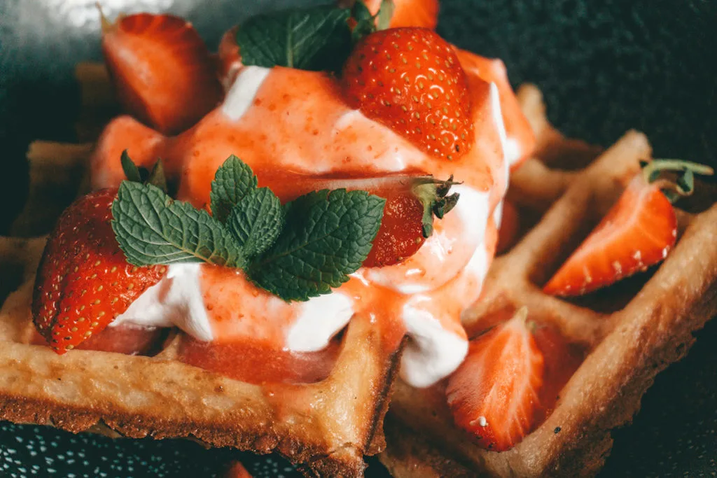 Corn waffles with strawberry syrup