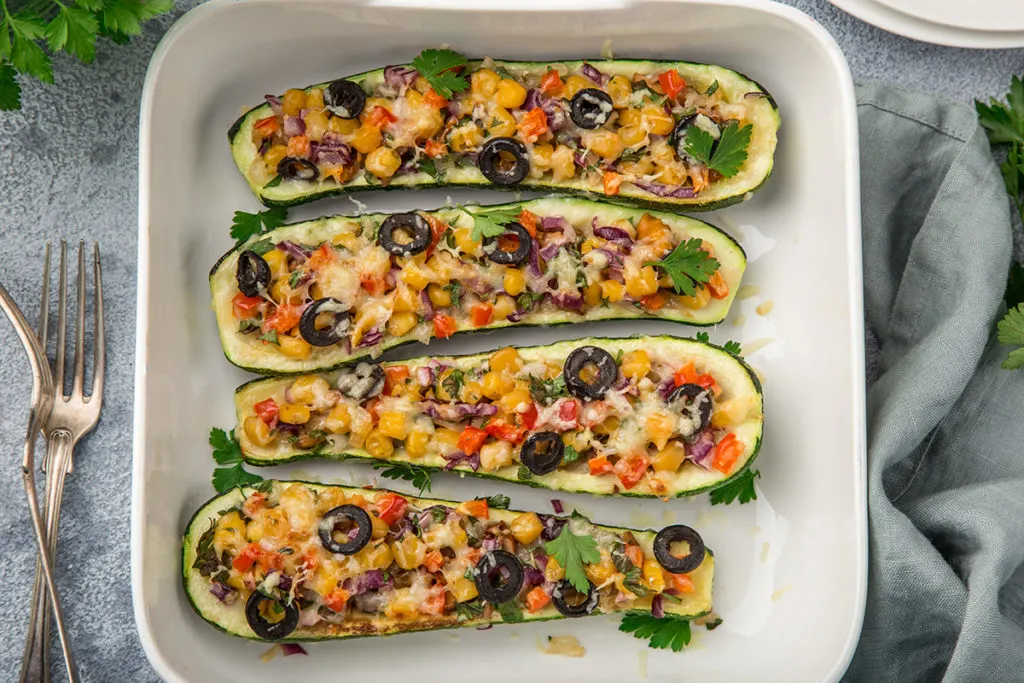corn-stuffed zucchini boats