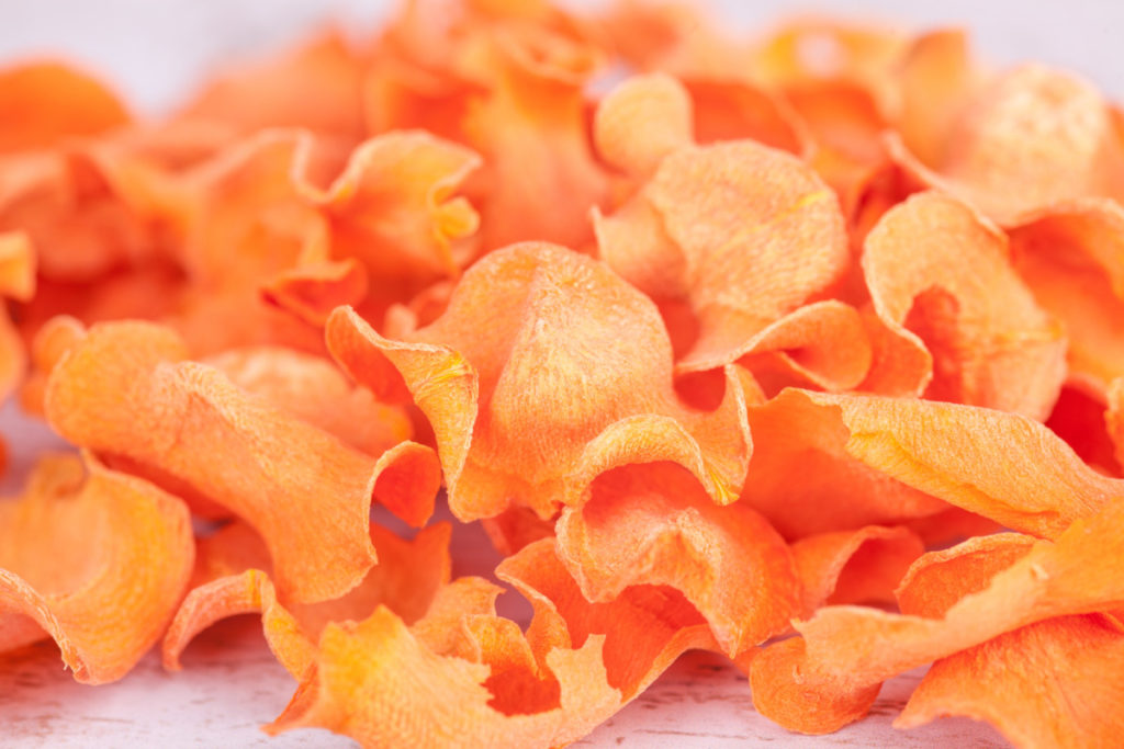 Dehydrated carrot chips. 