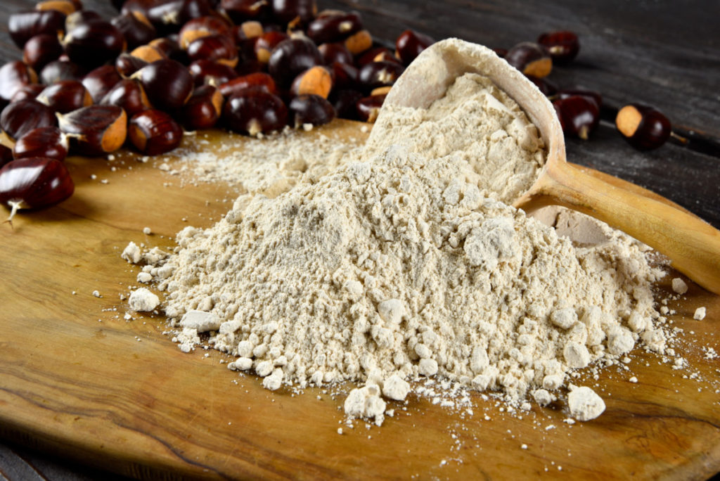 Chestnut flour on a cutting board