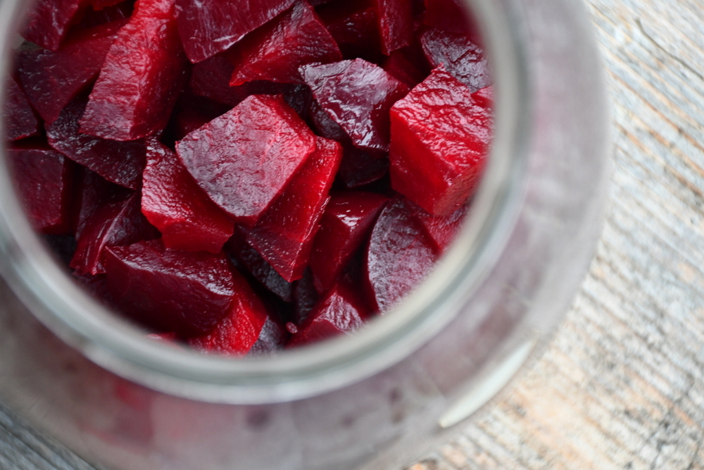 Close up of beets in a jar