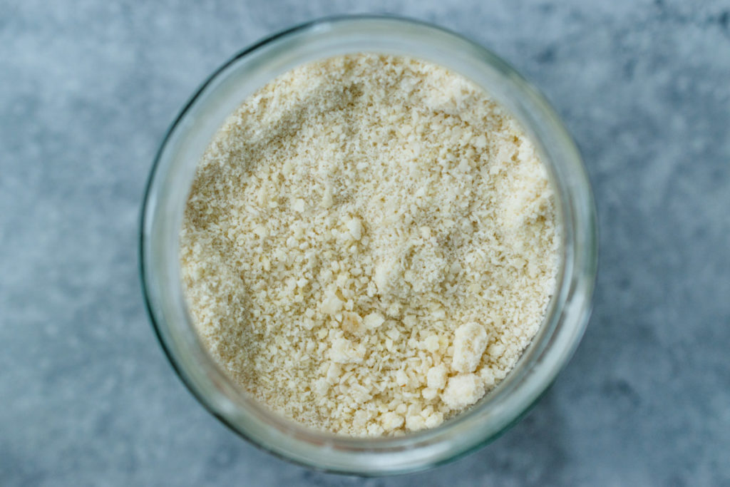 overhead view of jar of almond flour
