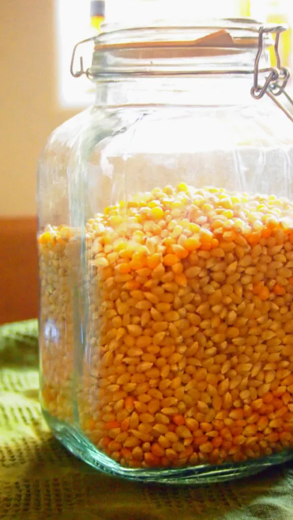 A jar of popcorn kernels