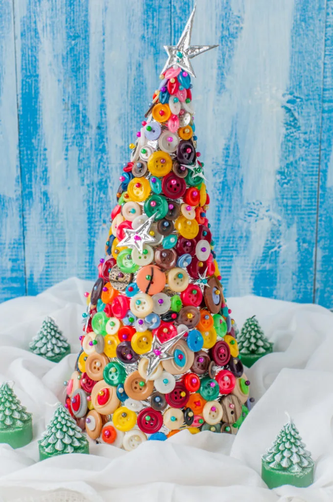 vintage-inspired Christmas tree made with buttons