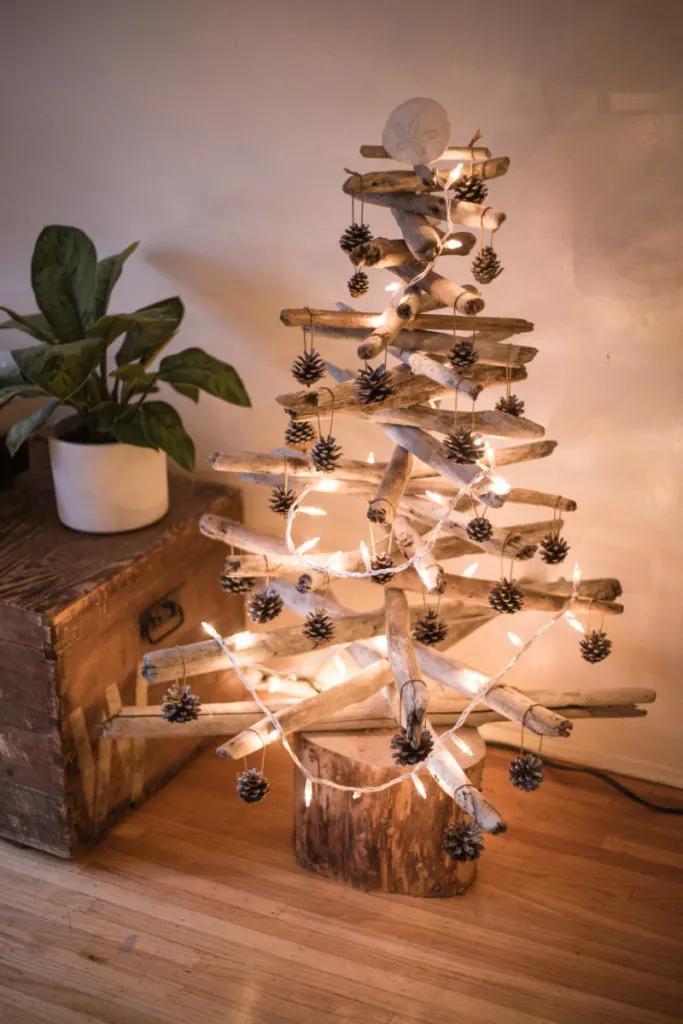 Christmas tree made from driftwood sticks