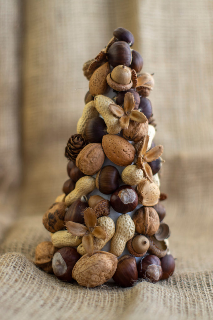 Small Christmas tree made out of nuts.