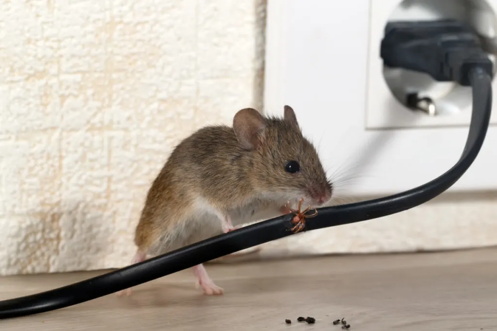 Mouse chewing on electric wire