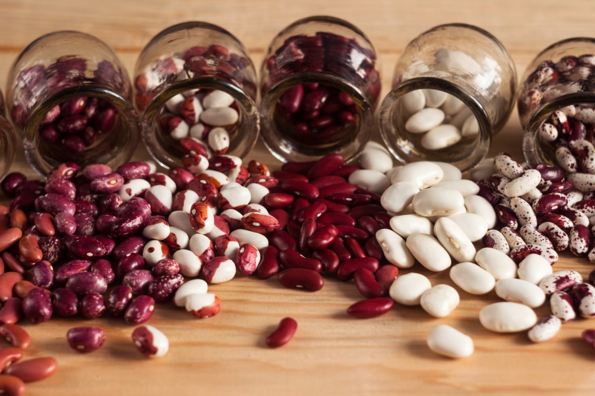 Assortment of dried beans on counter