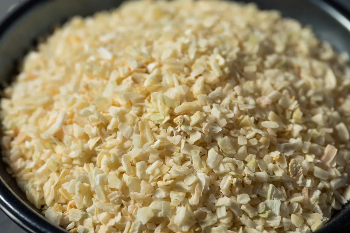 Close up of dried onion flakes