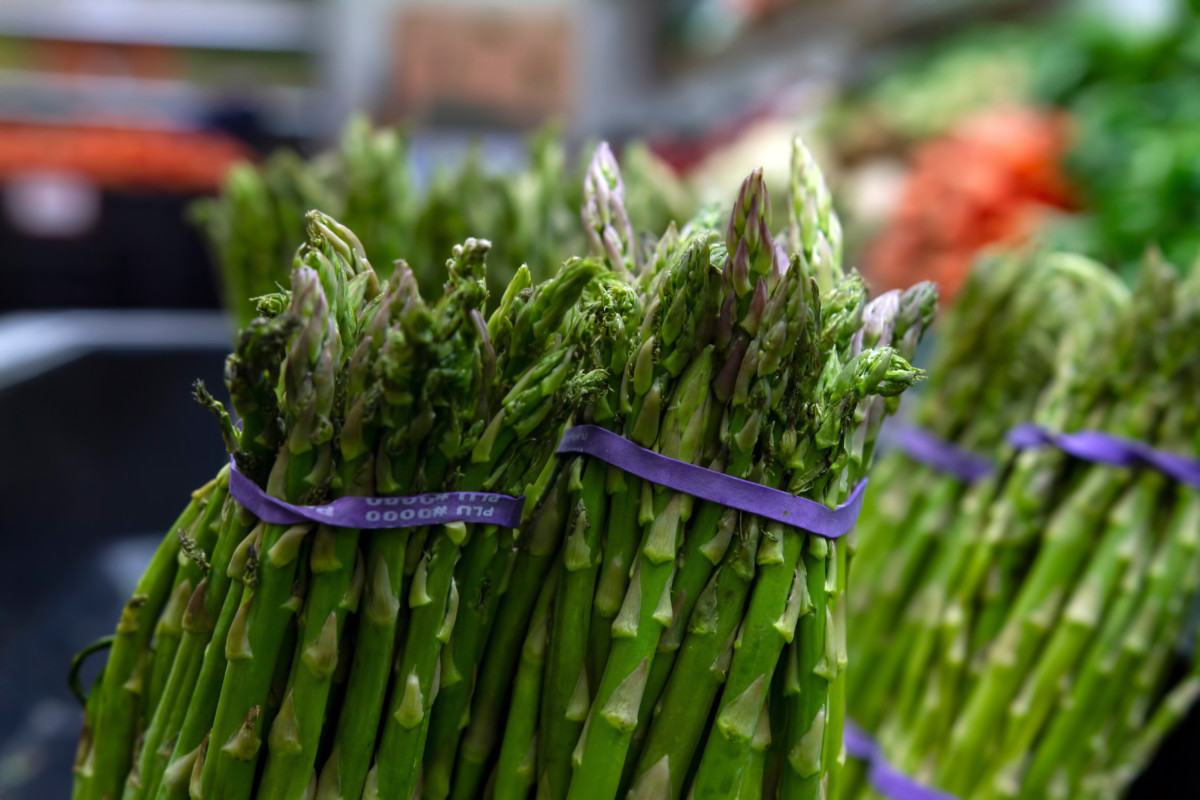 Asparagus in bunches at store