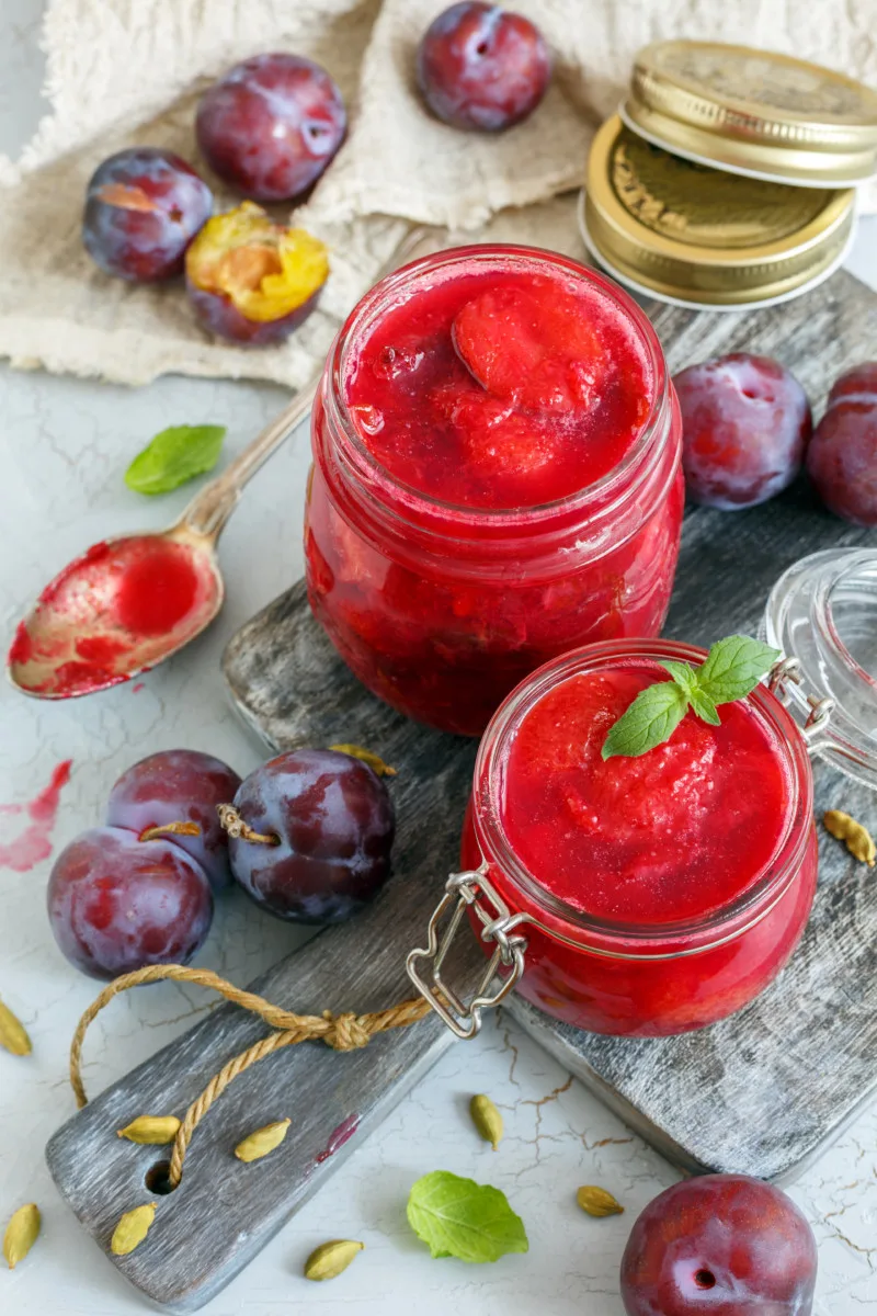 Jars of plum jam