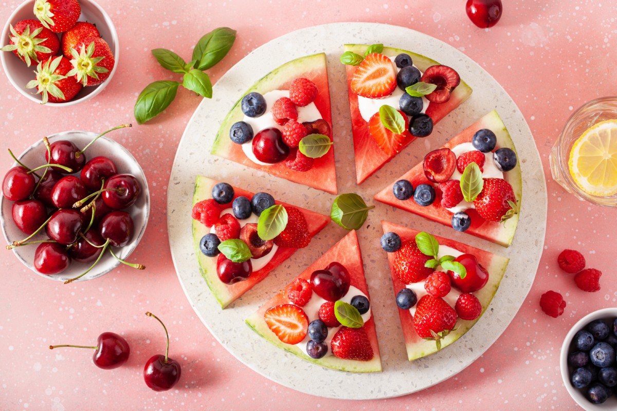 Watermelon pizza with berries
