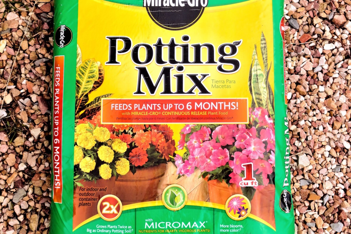 A bag of Miracle Gro potting mix.