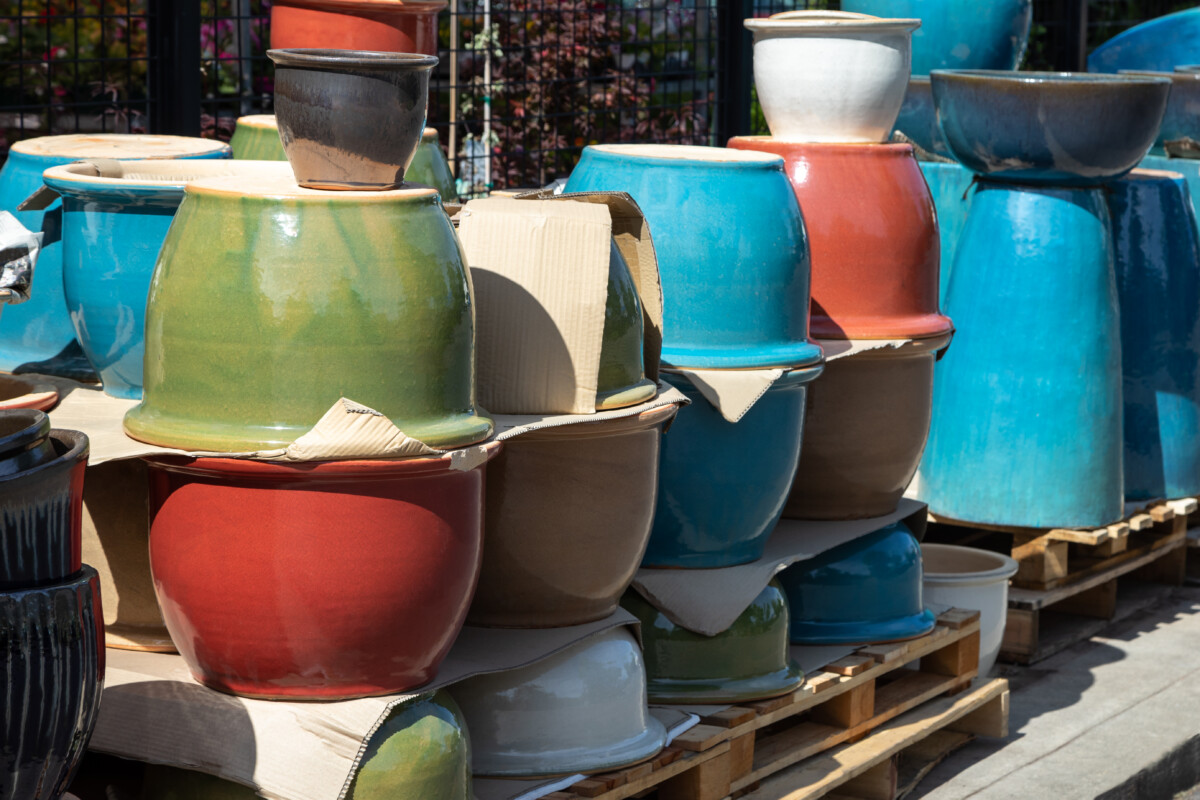Display of large clay pots