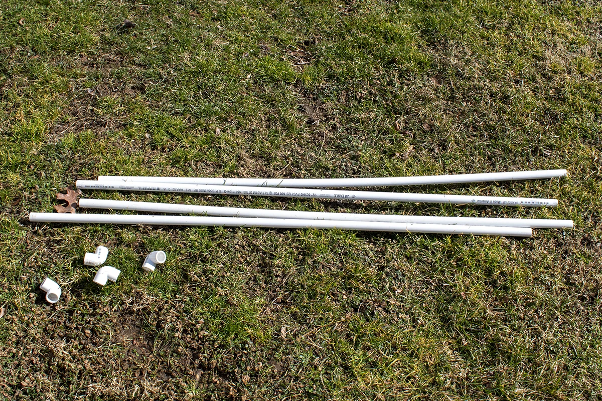PVC pipe cut to 4' lengths and PVC elbows