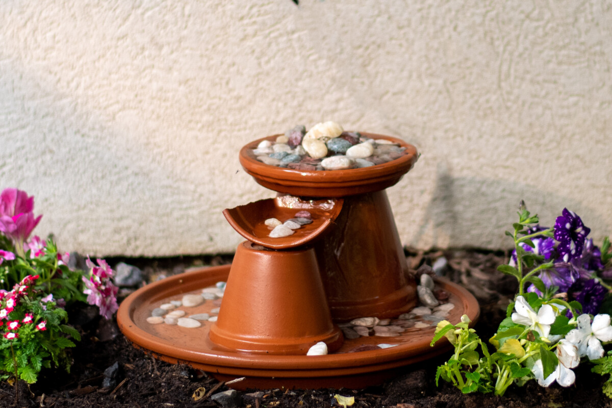 Water fountain made using terracotta pots.