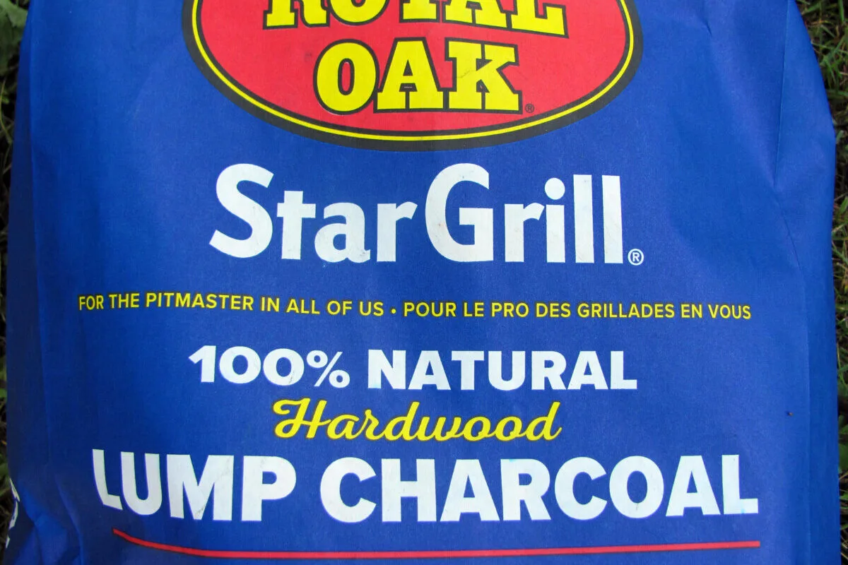 Close up of a bag of natural hardwood lump charcoal