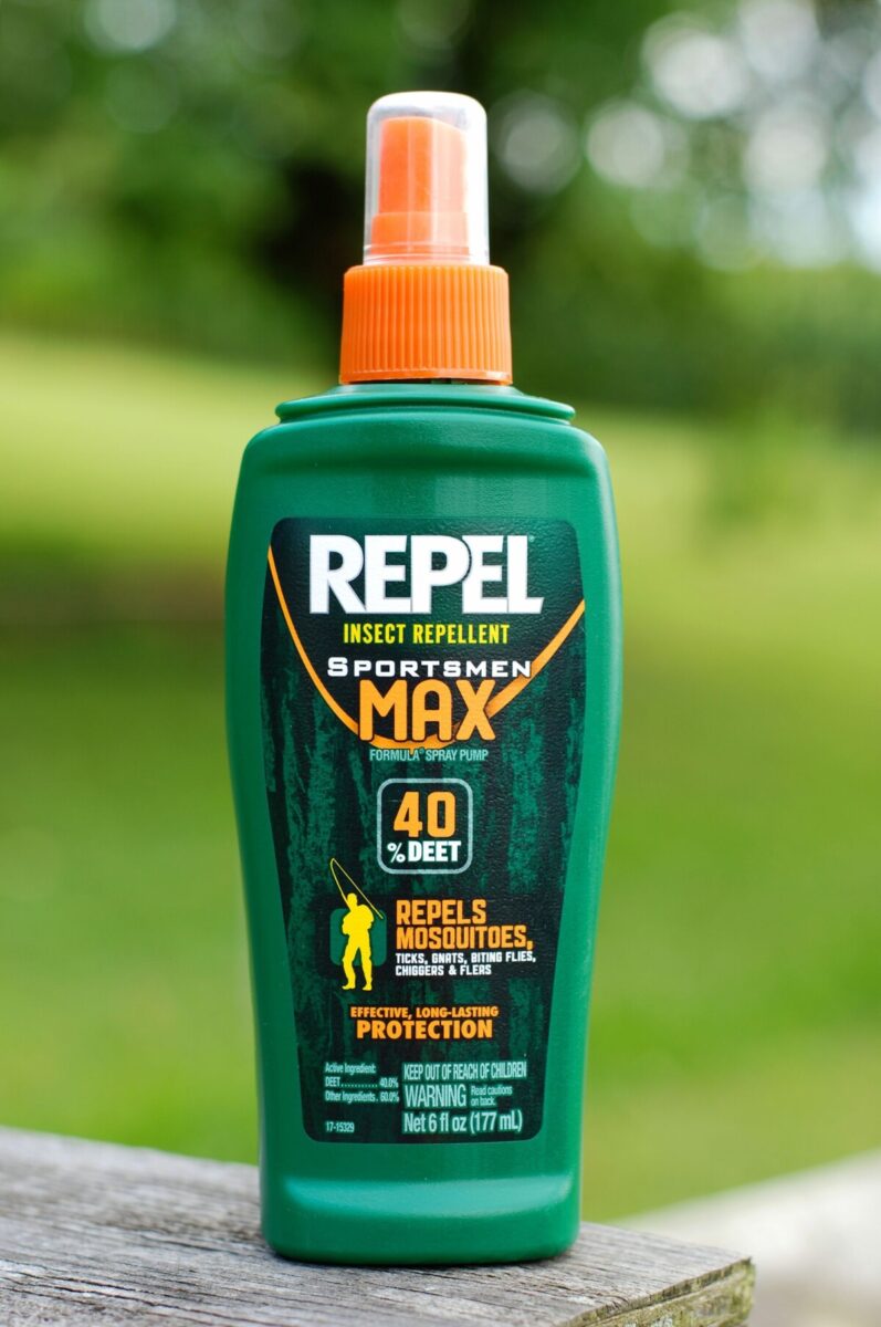 Bottle of mosquito repellent with DEET.