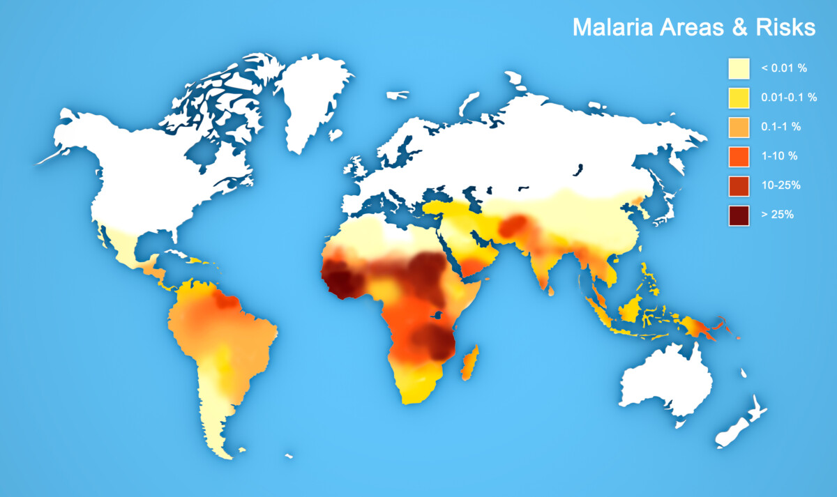 Map showing global malaria areas