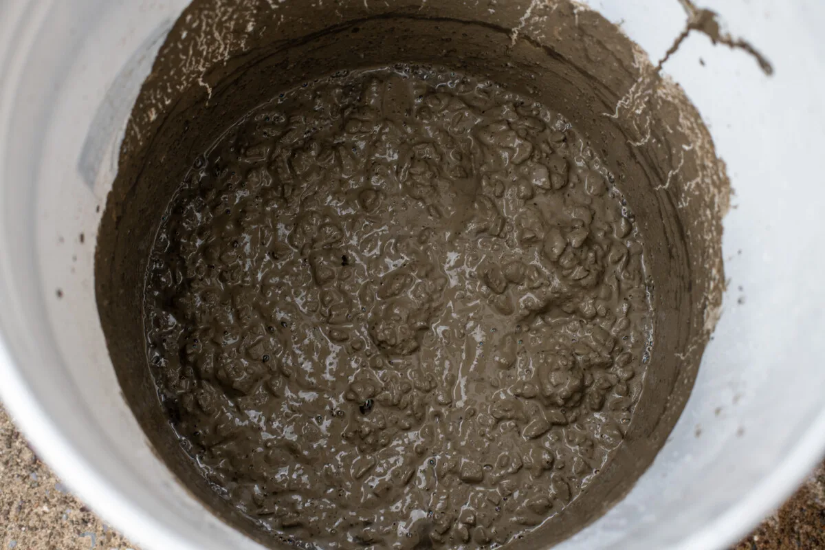Soupy concrete in bucket