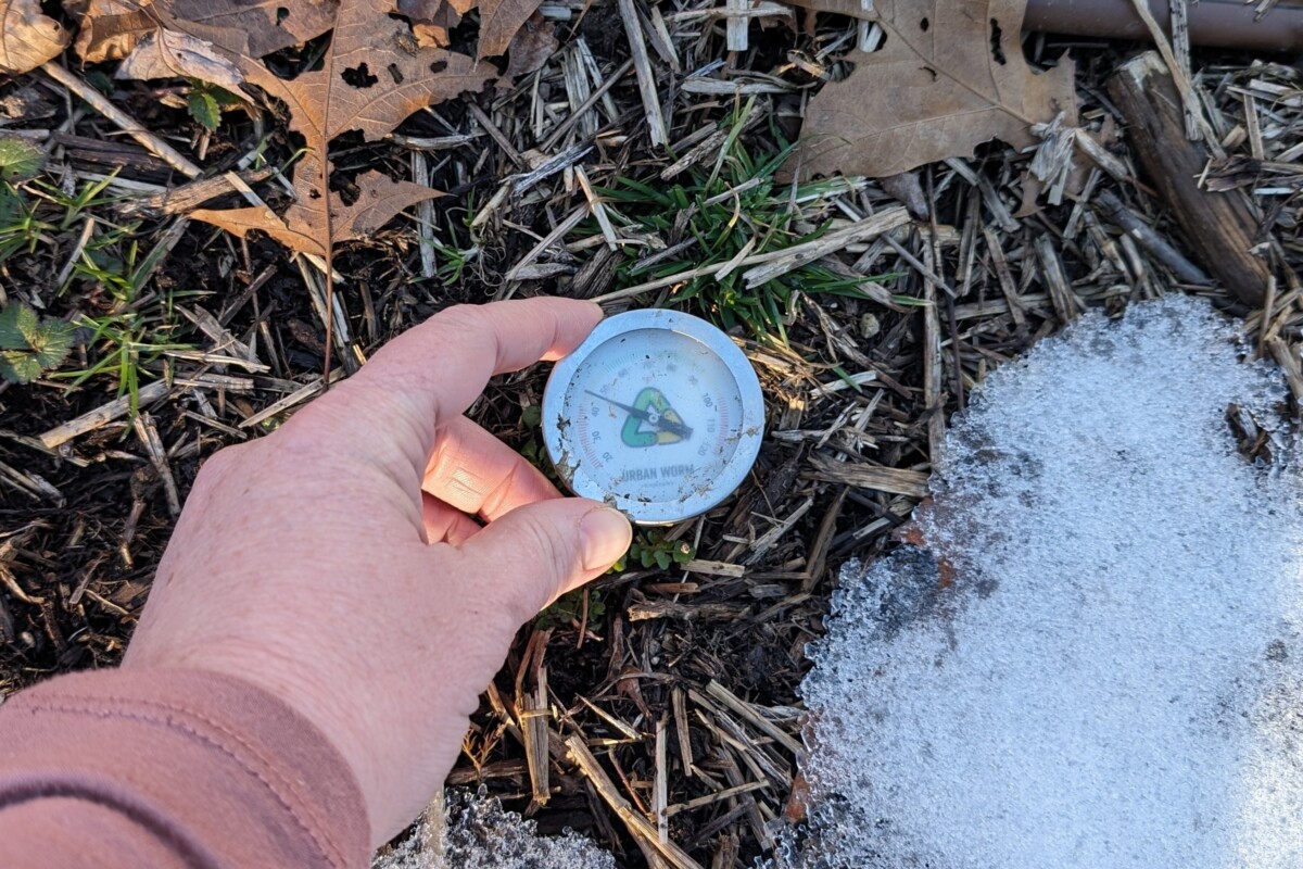 Soil thermometer with snow.