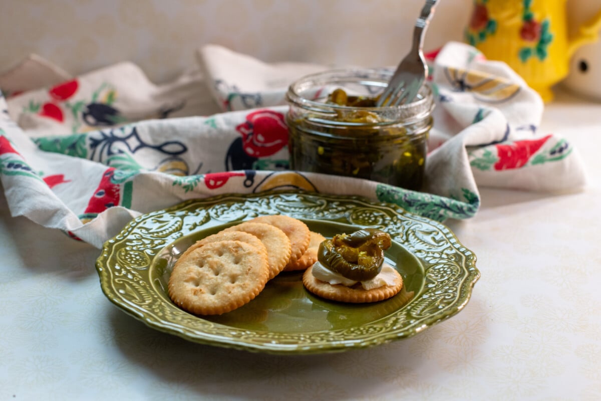Cowboy candy spread on a cracker