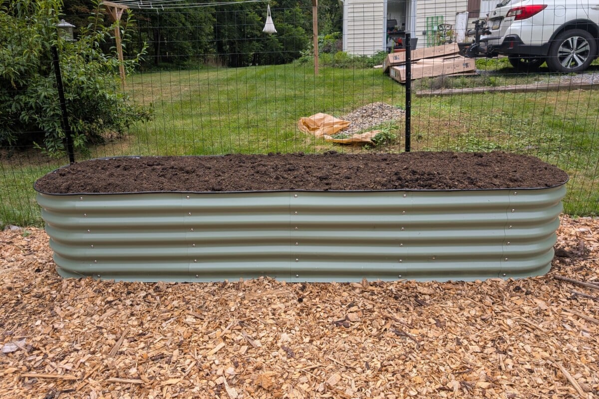 Newly filled raised bed garden