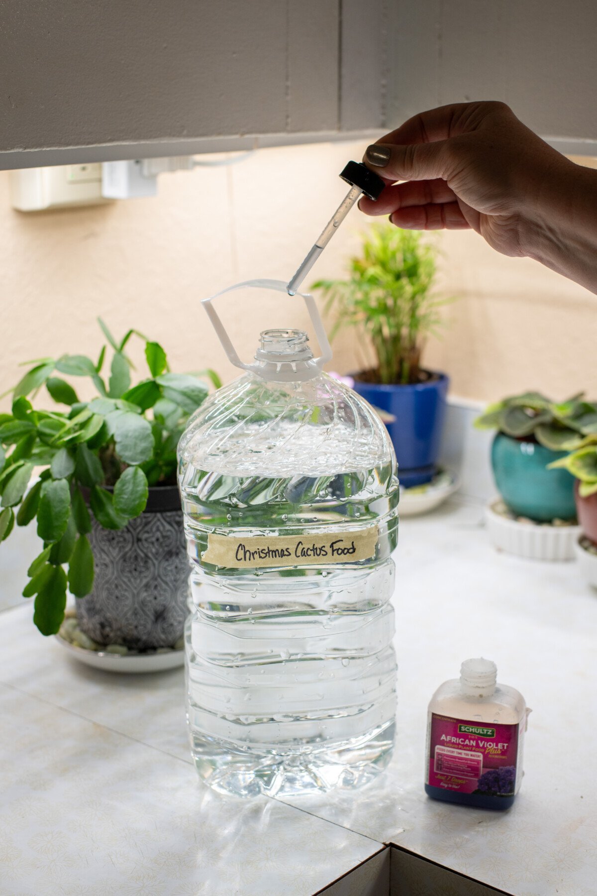 Woman's hand mixing up fertilizer