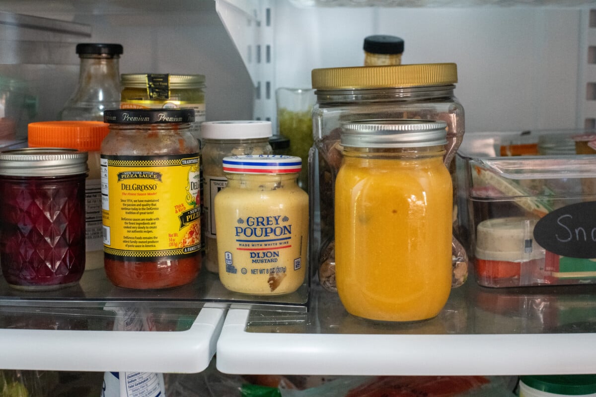 Jar of soup in the fridge