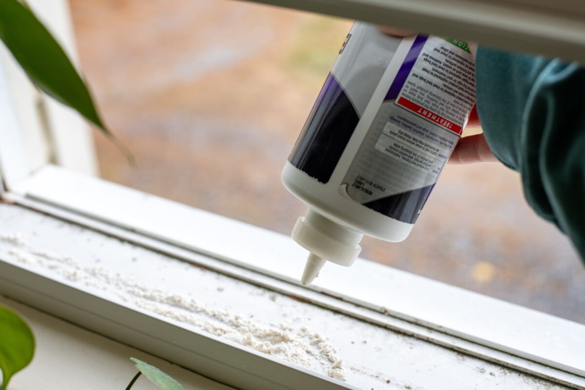 Applying diatomaceous earth to windowsill