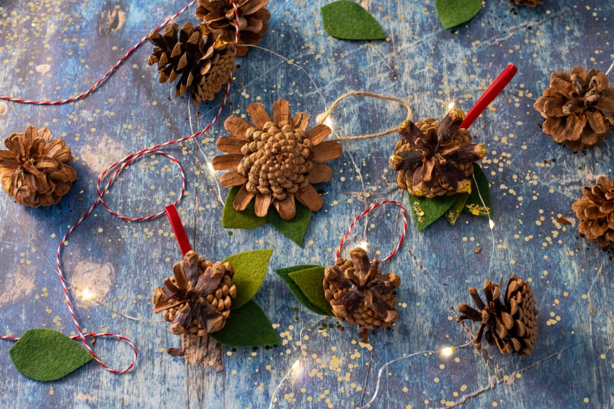 Pinecone flower ornaments