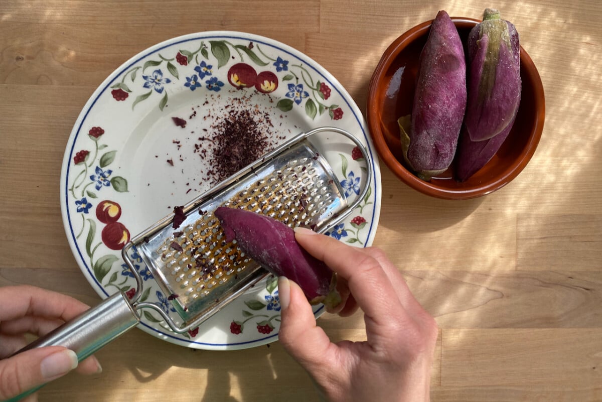 Grated frozen magnolia petals