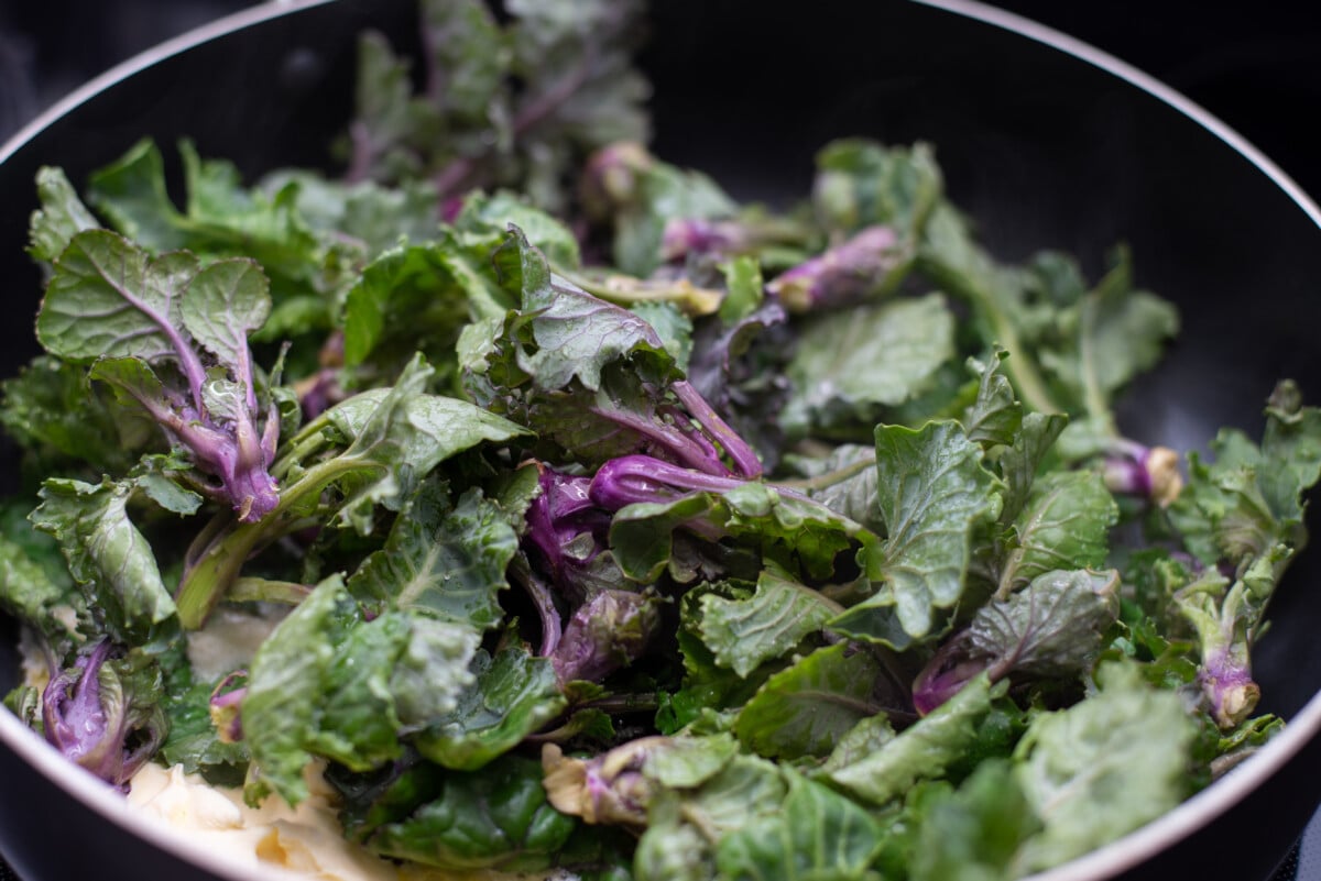 Kalettes in a skillet